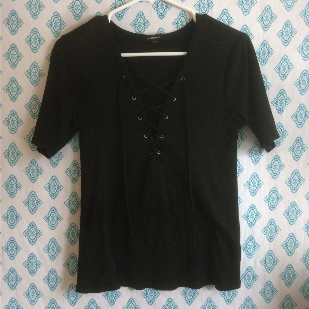 Black lace up shirt