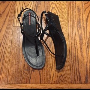 Prada black wedge thong sandal