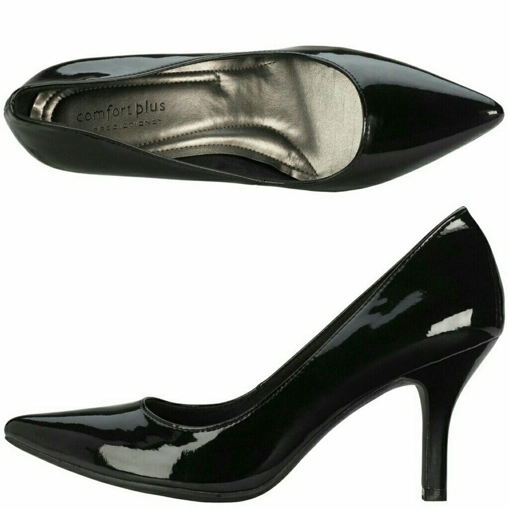 Comfort Plus Shiny Black Heels