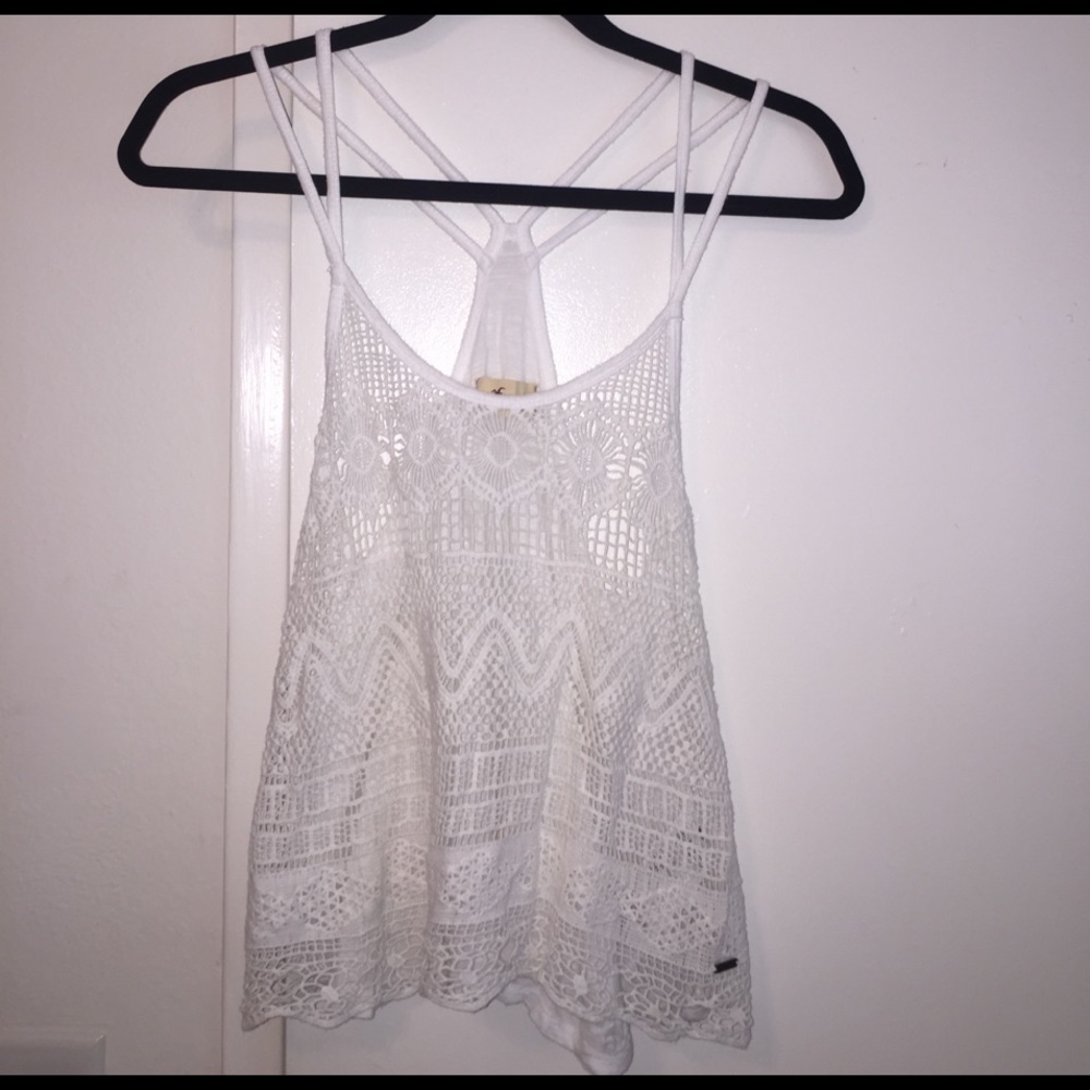 hollister crochet white tank