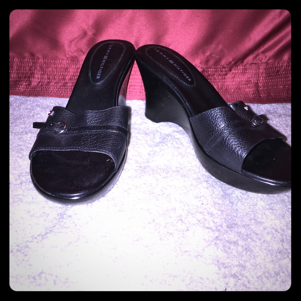Tommy Hilfiger Black Slide Wedges