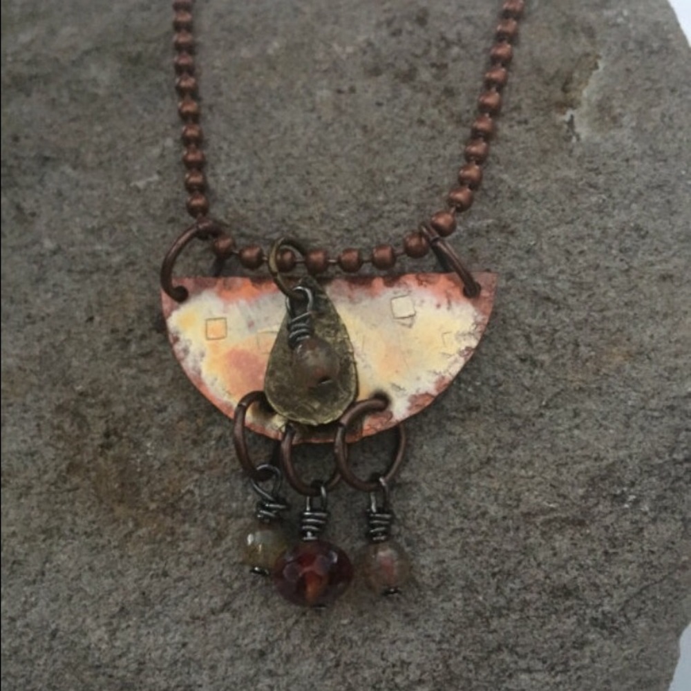 Gorgeous copper pendant, 18"copper ball chain