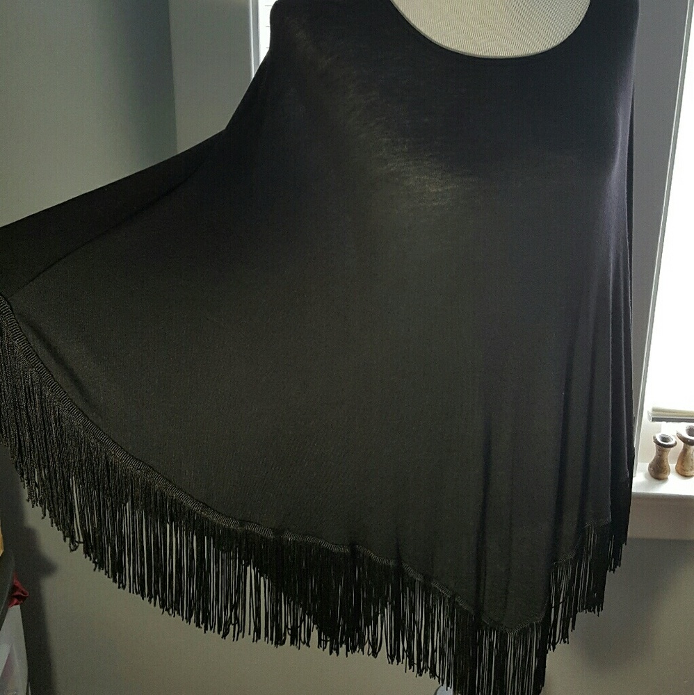Forever 21 black fringe poncho