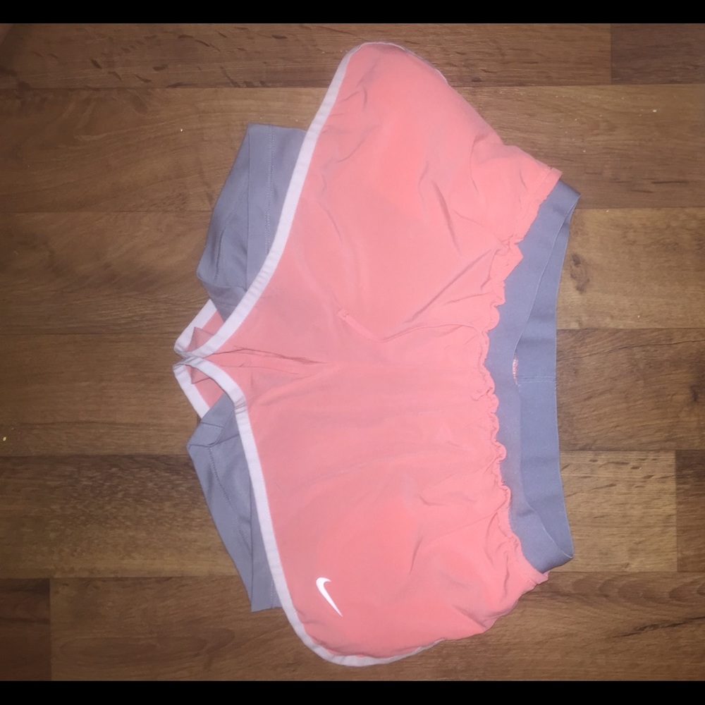 Peach nike shorts w built in grey spandex