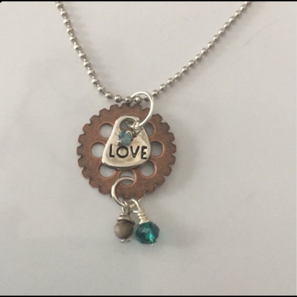 Unique gear pendant, 18" silver tone ball chain