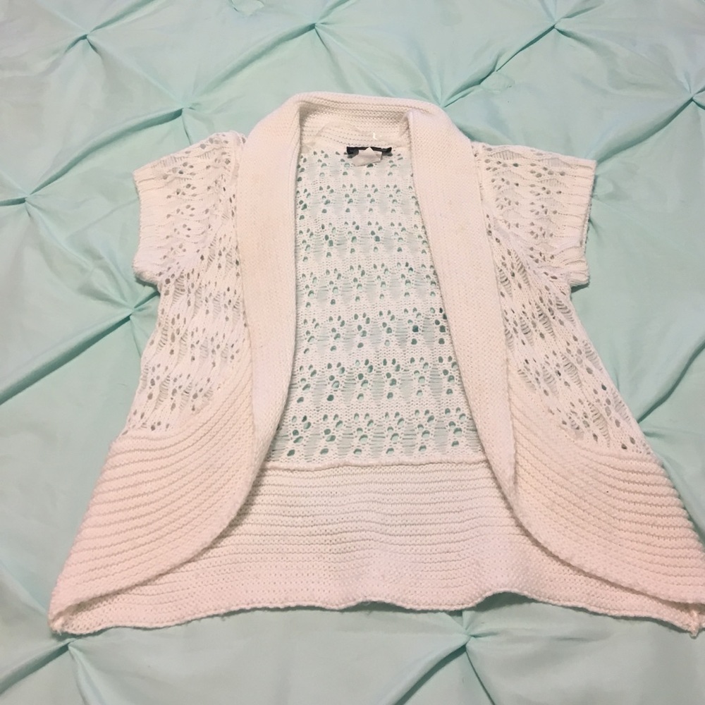 White short sleeve cardigan