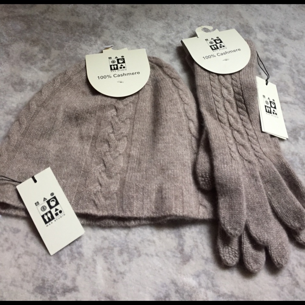 100% Cashmere Max Studio Hat and Gloves