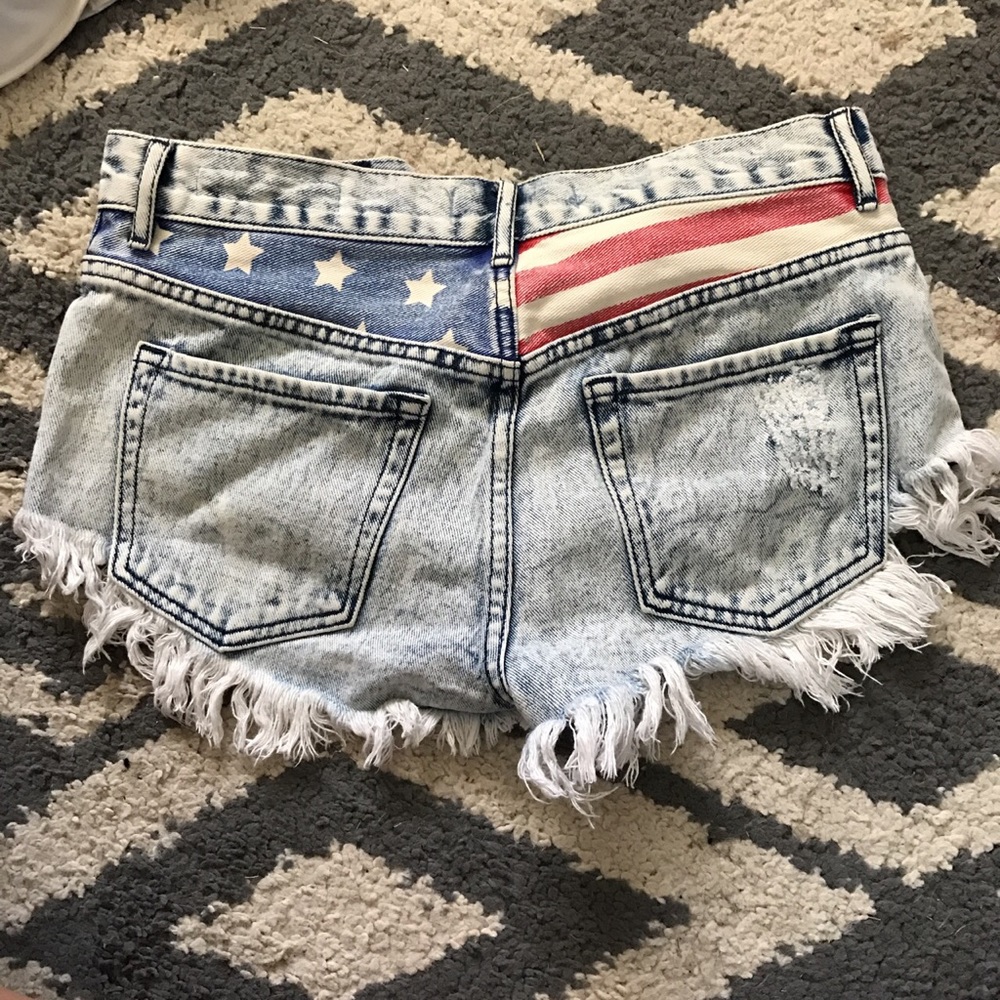 High waisted American flag jean shorts