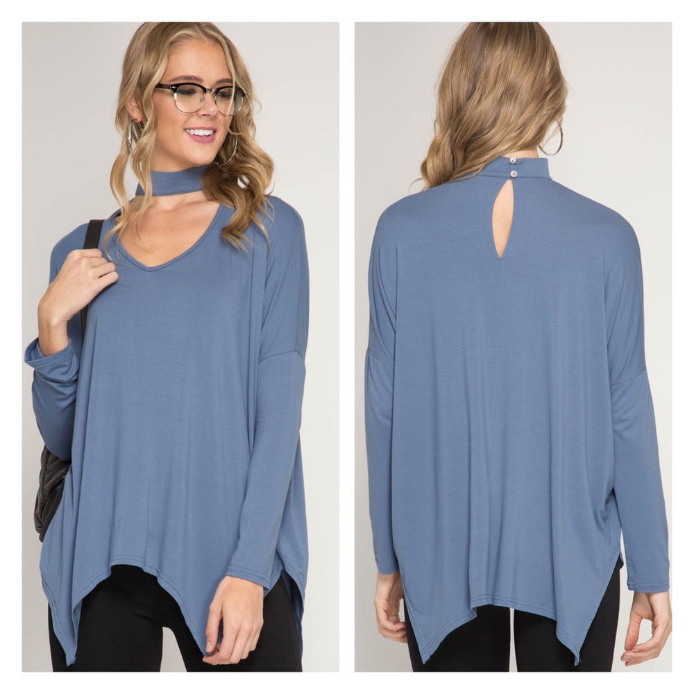 Long sleeve rayon top with choker