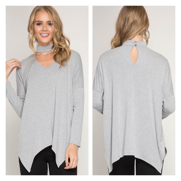 Tops - Long sleeve rayon top with choker