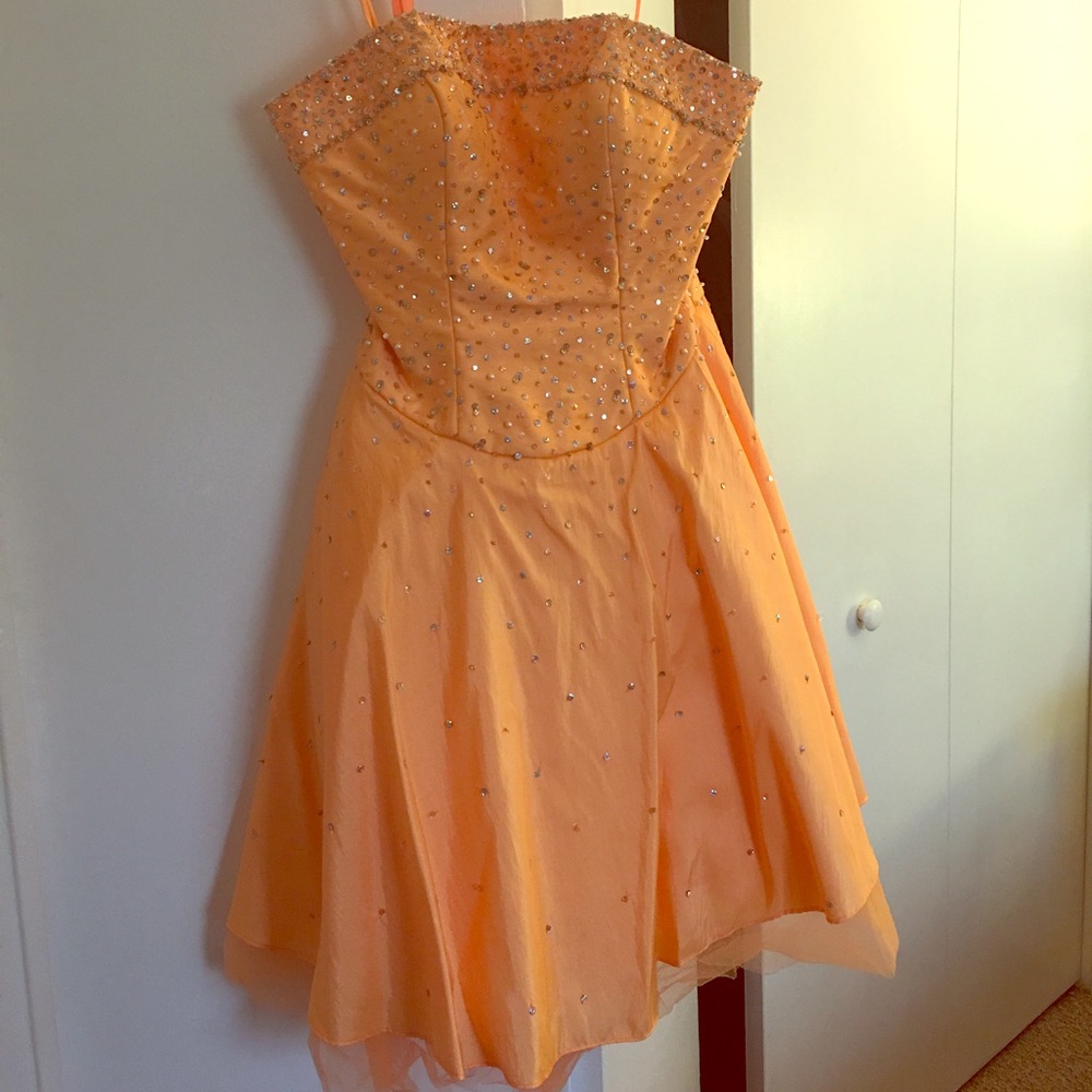 Orange, embellished short formal dress