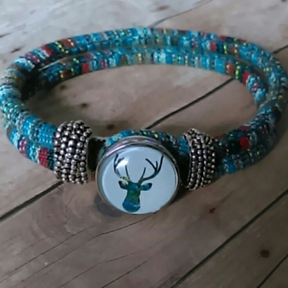 Blue buck snap button bracelet
