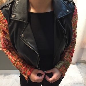 Leather embroidered jacket