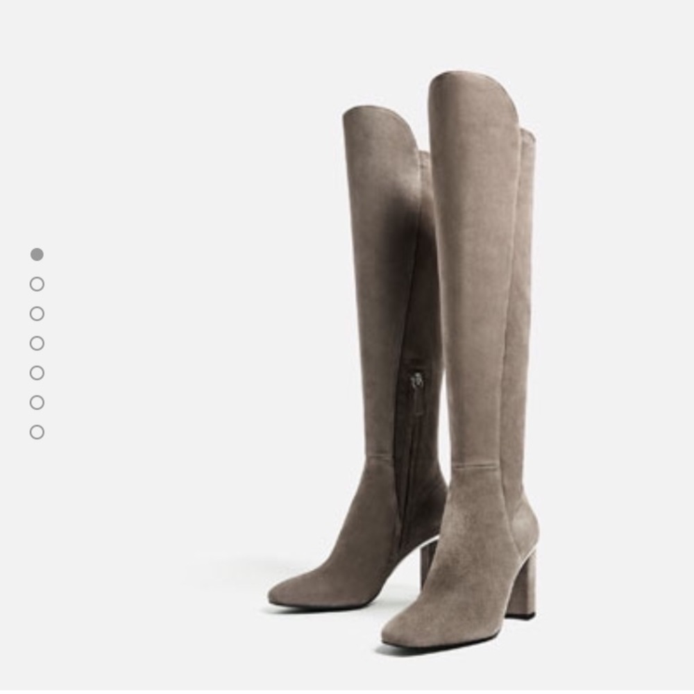 Zara leather high heel boots w/ metallic detail
