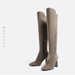 Zara leather high heel boots w/ metallic detail