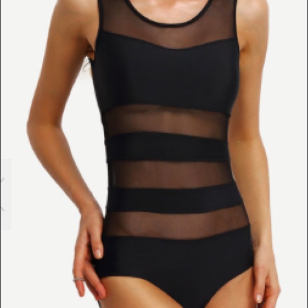 Black mesh one piece