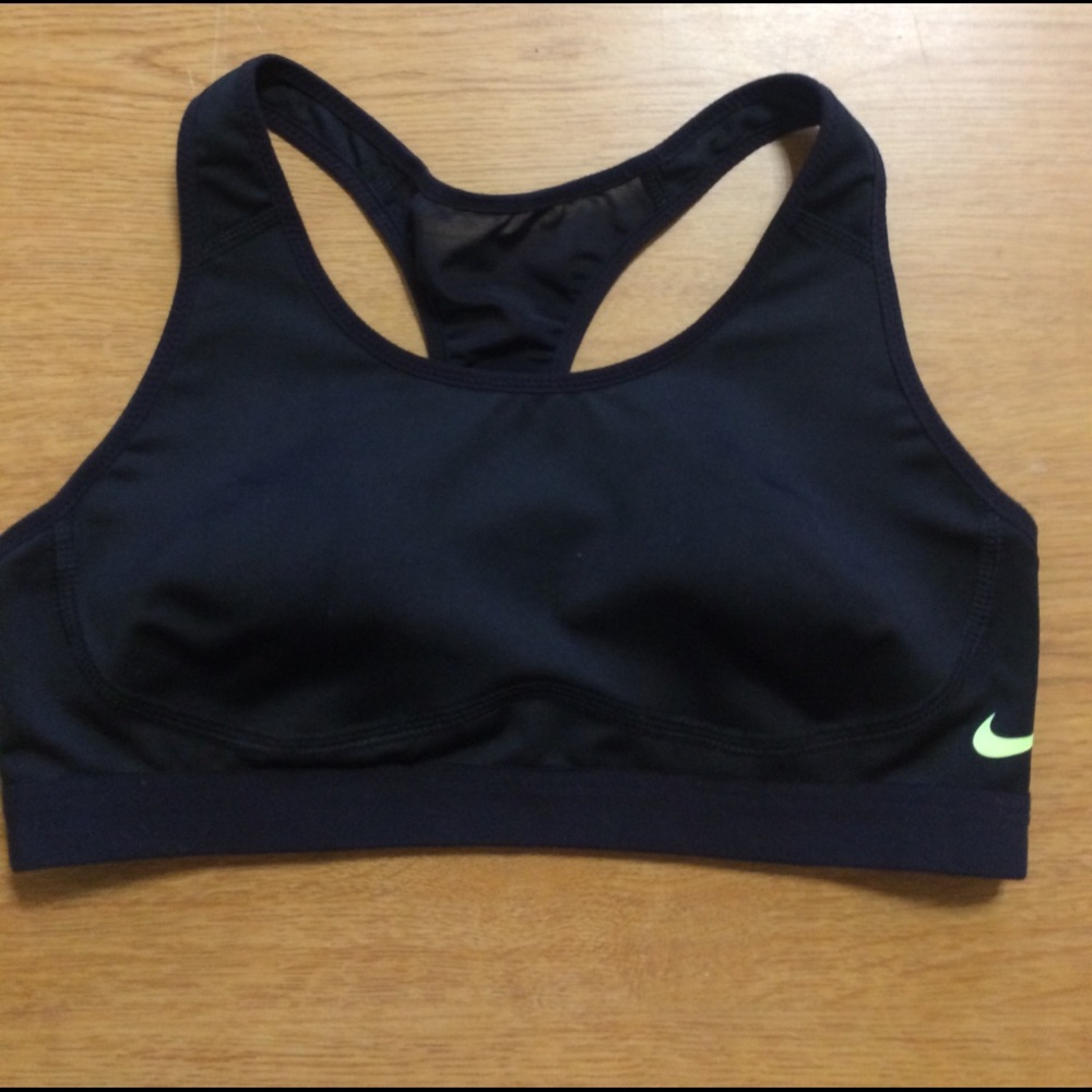 Black NikePro sports bra w mesh back & neon logo