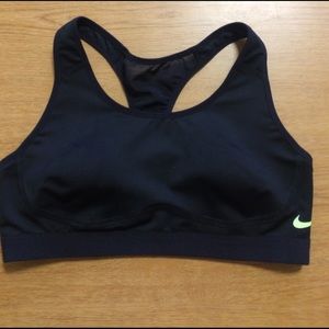 Black NikePro sports bra w mesh back & neon logo