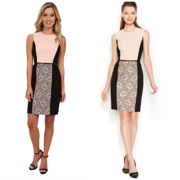 Calvin Klein Dresses & Skirts - NWT Calvin Klein Blush Lace Belted Dress