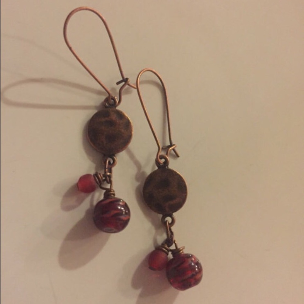 Cute copper dangles with red beads