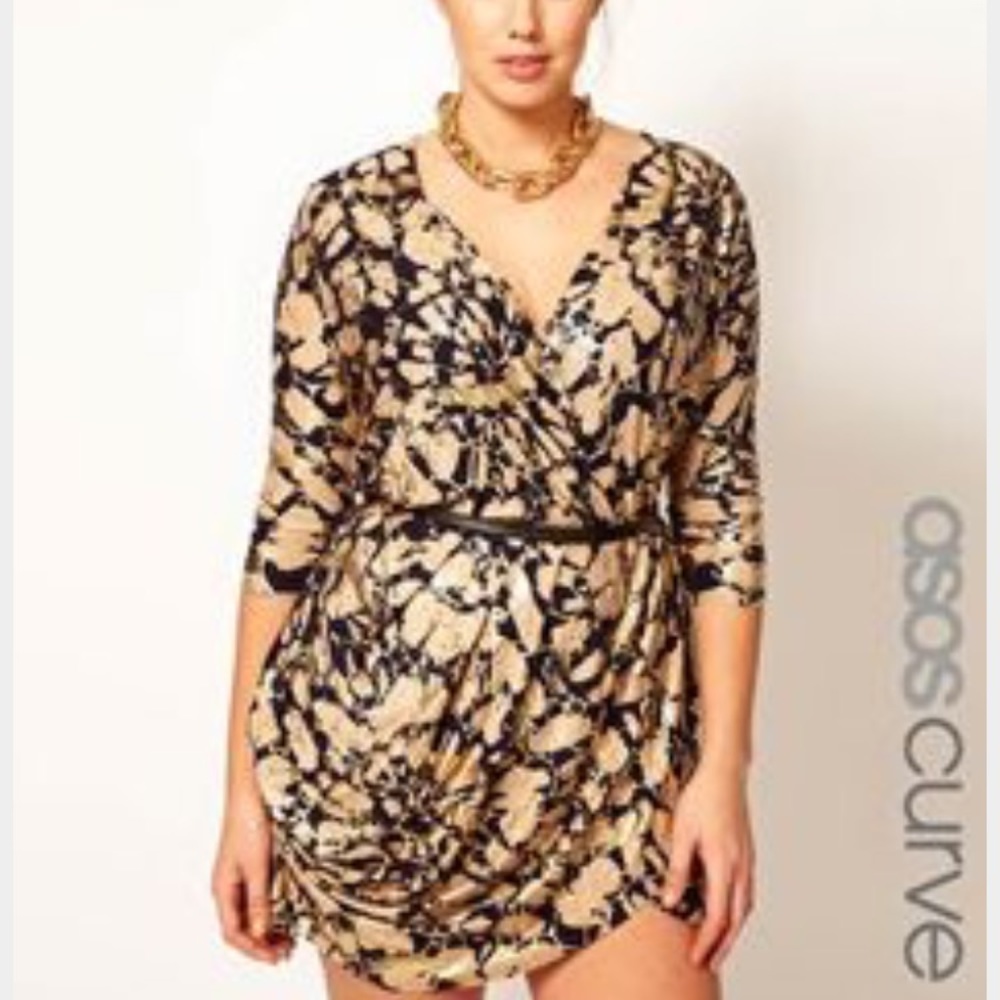 ASOS CURVE Exclusive Wrap Dress In Foil Print