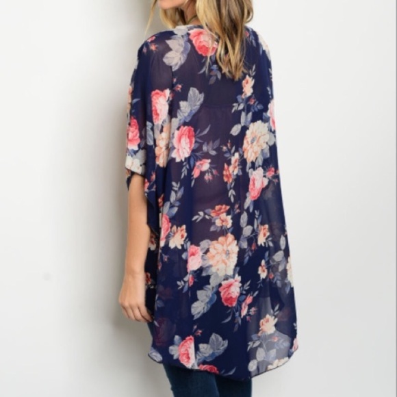 Floral Print Kimono (Navy) - Picture 2 of 4