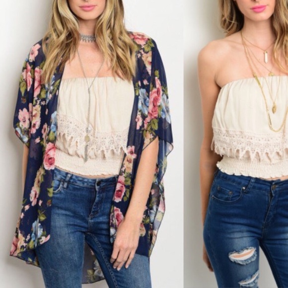 Floral Print Kimono (Navy) - Picture 3 of 4