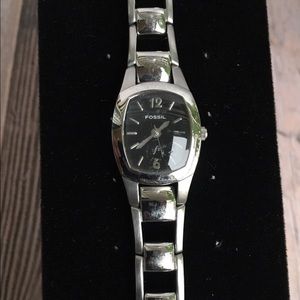 Fossil Women's Silver Link Watch with Black Face