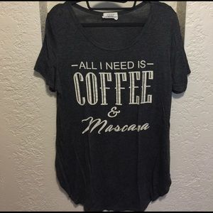 Gray tshirt coffee and mascara