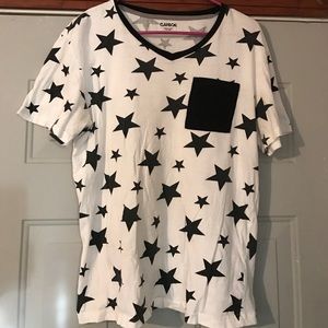 Men's Tee Shirt, White with Black Stars