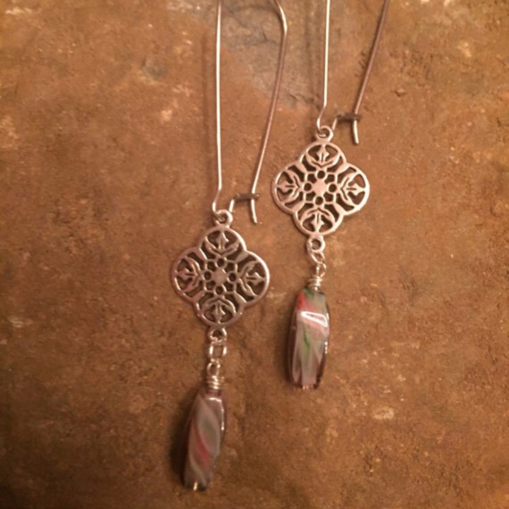 Silver tone dangles, multi colored glass beads