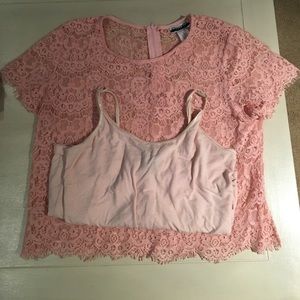 Pink Lacey blouse w/ light pink tank top
