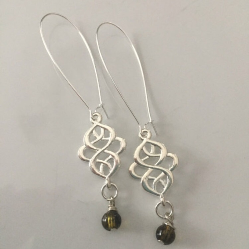 Silver plated stainless steel hooks, green beads