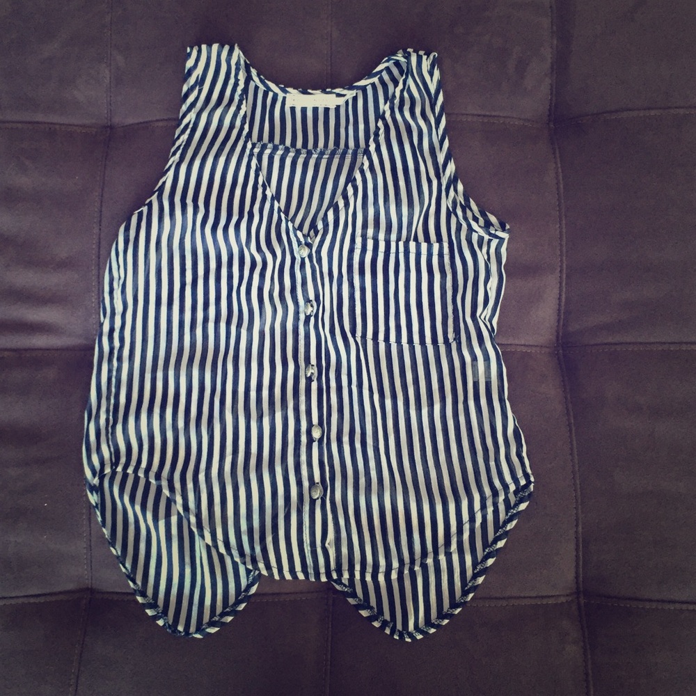 Body Central blue and white striped open-back tank
