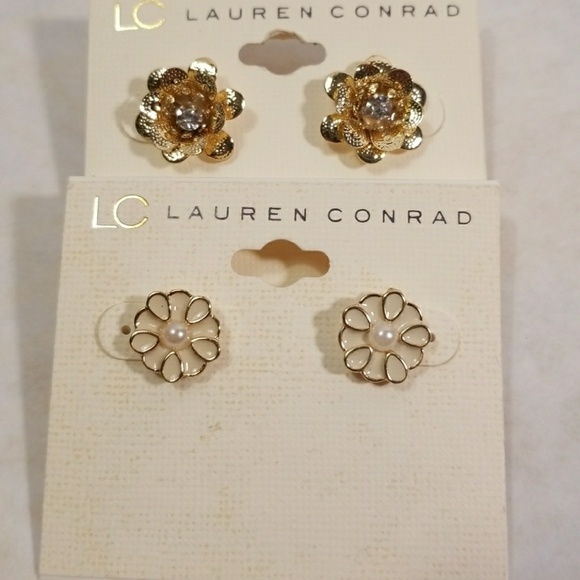 2 Pairs LC Lauren Conrad Flower Stud Earrings - Picture 2 of 4
