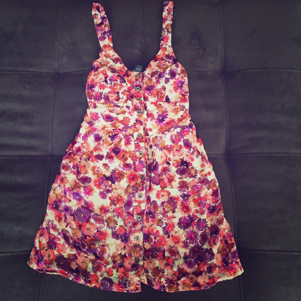 Floral button up thin strap dress