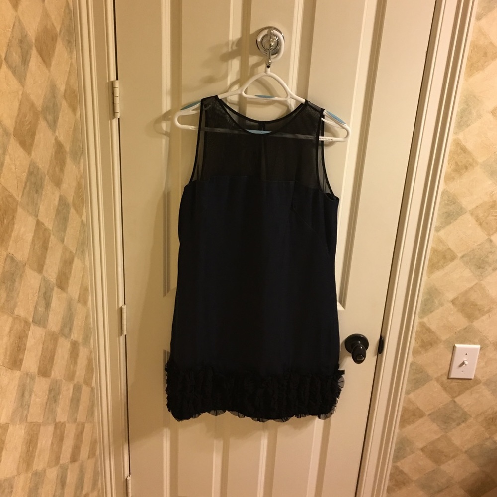 Flirty navy and black dress.