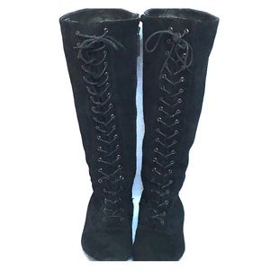 Aldo Black Lace-Up Knee-High "Suede" Boots