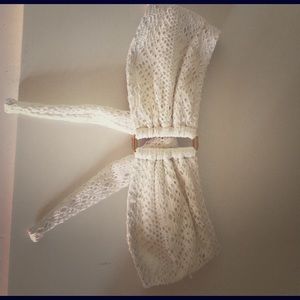 white, strapless, bathing suit top