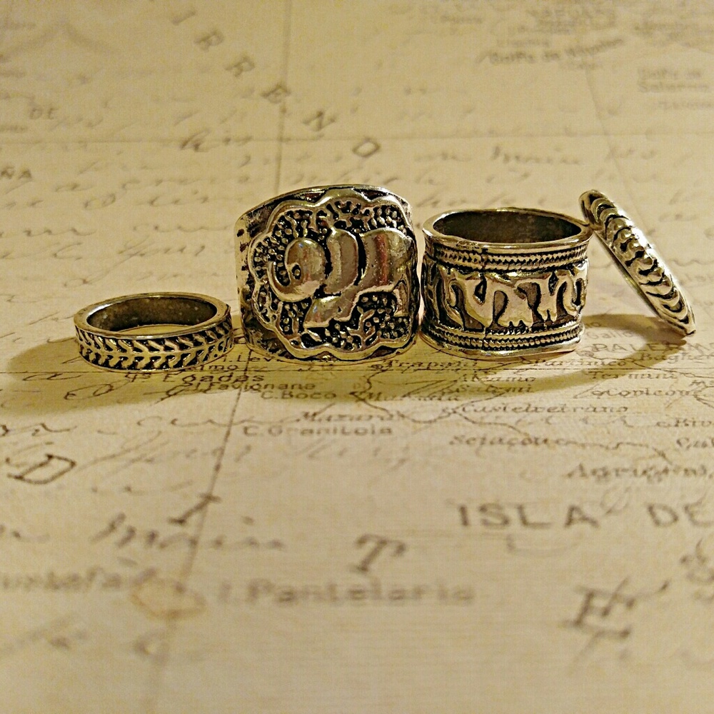 Silver Boho Rings, Elephant
