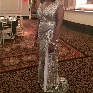 Mac Duggal Silver Sequin Gown