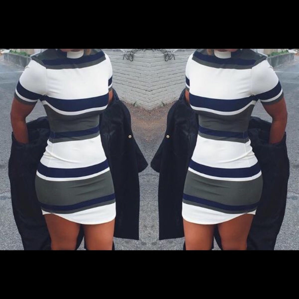 Fashion Tight Stripe Mini Dress