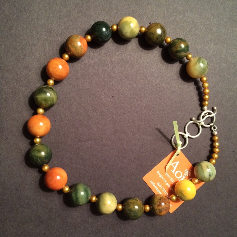 Jasper and pearl necklace