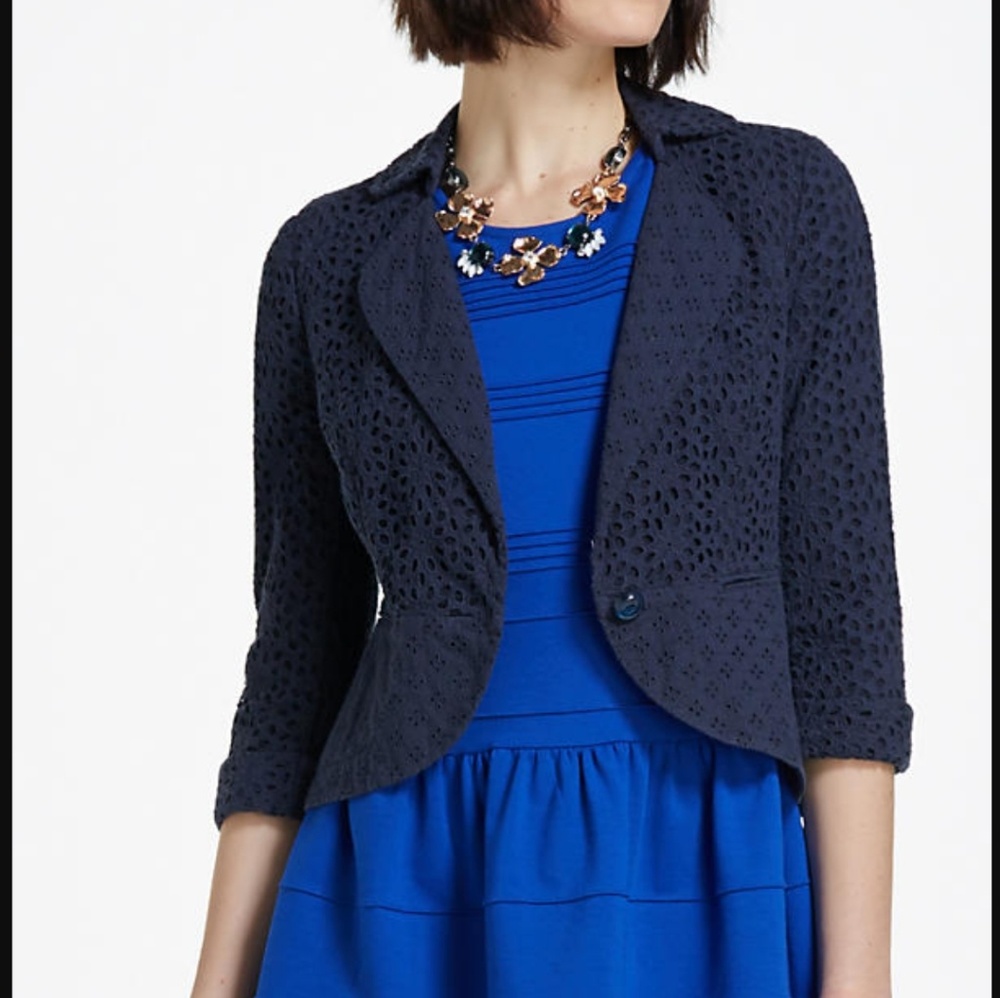 Spun Eyelet Navy Blazer Anthropologie