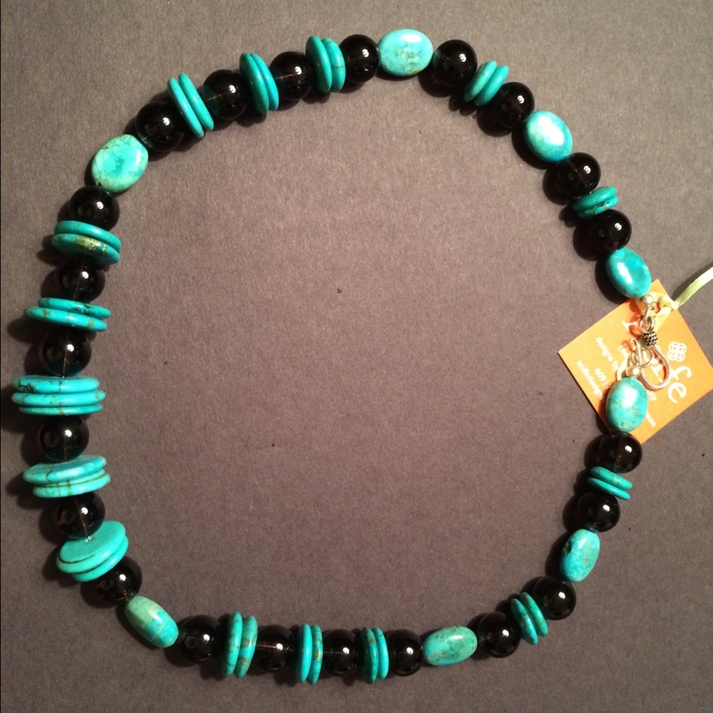 Turquoise and smoky quartz necklace