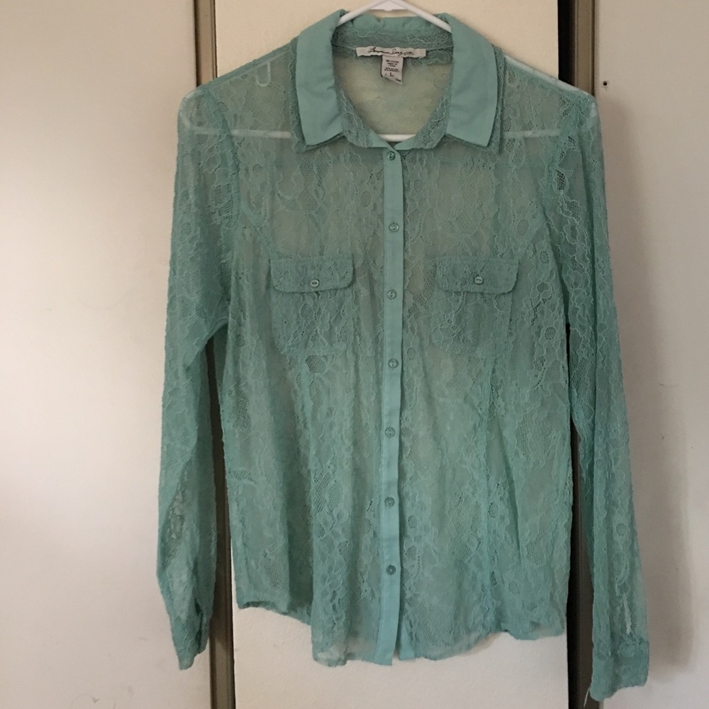 Teal Lace Button up