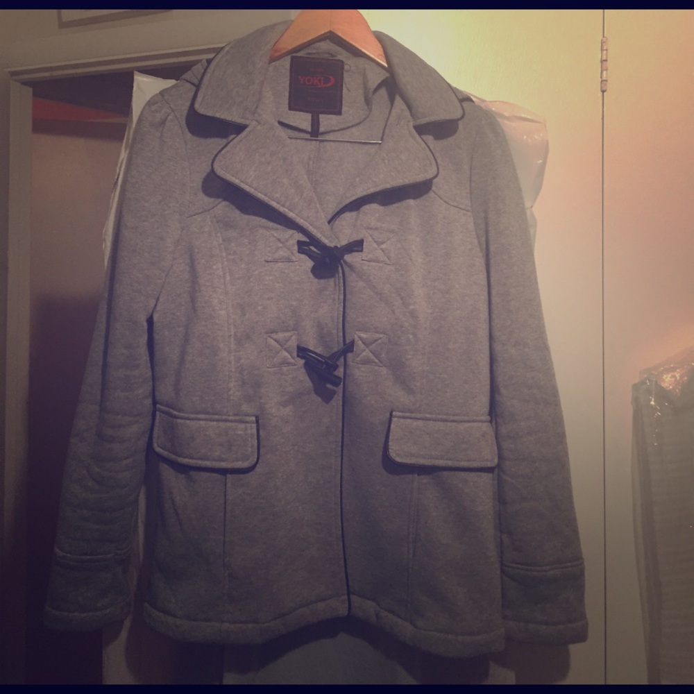 Grey hooded toggle button pea coat
