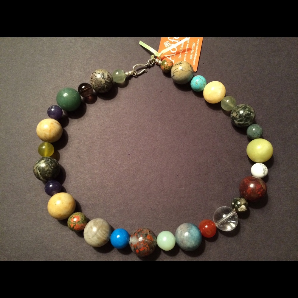 Multi-stone round bead necklace