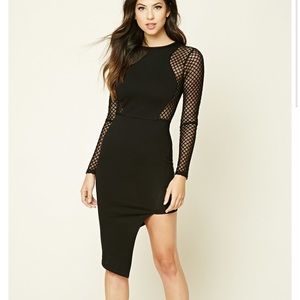 NWT-Black asymmetrical mesh panel dress