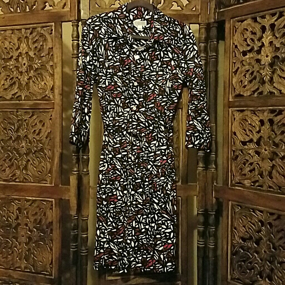 St. John Sport Cotton Shirt Dress Size M Black Red